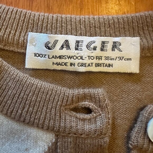 Jaeger 100% Lambswool Cardigan With Geometric Pattern Size 38 Made In Great Brit - Picture 5 of 6